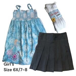 Disney Store Frozen Elsa Dress 7/8 Children Place Black Uniform Skort 6X/7-Socks